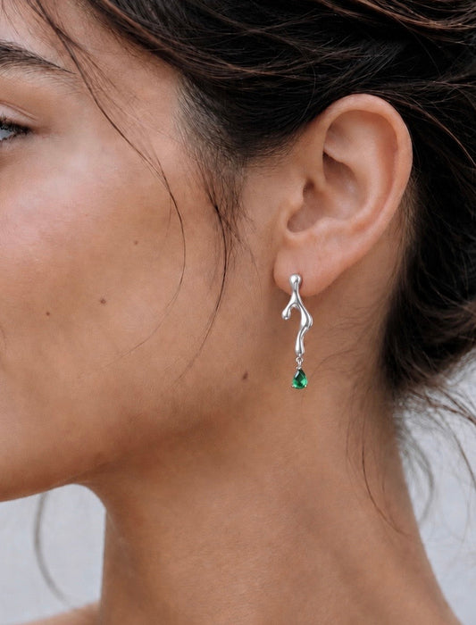 Emerald earrings silver