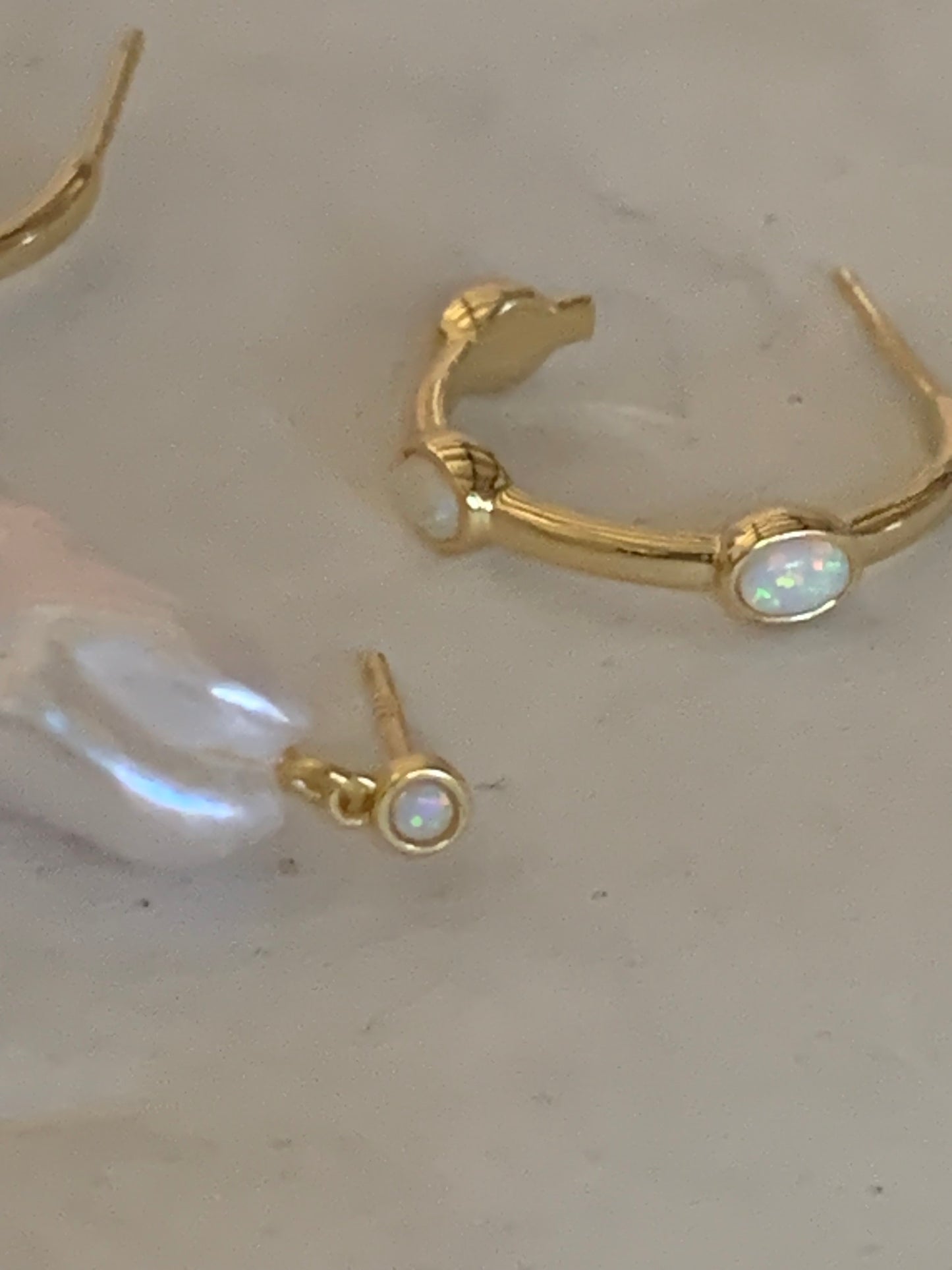 Opal hoops earrings