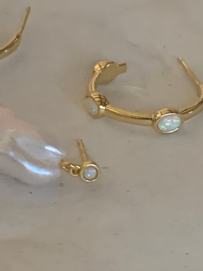 Opal hoops earrings