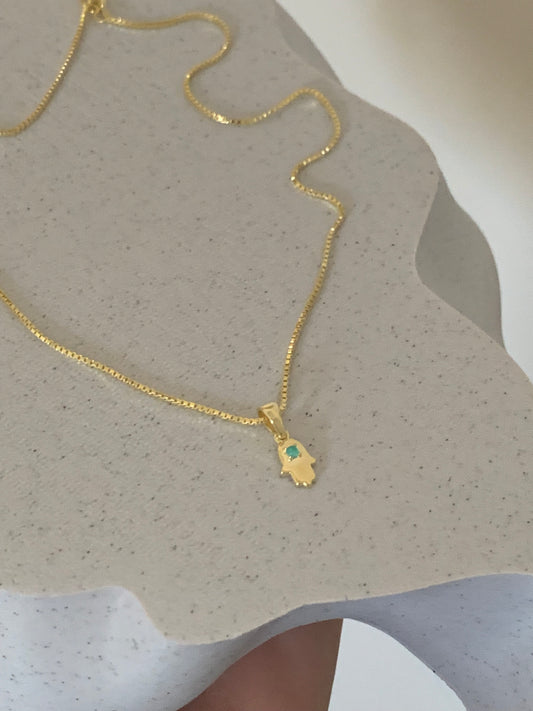 Aquamarine hamsa  necklace