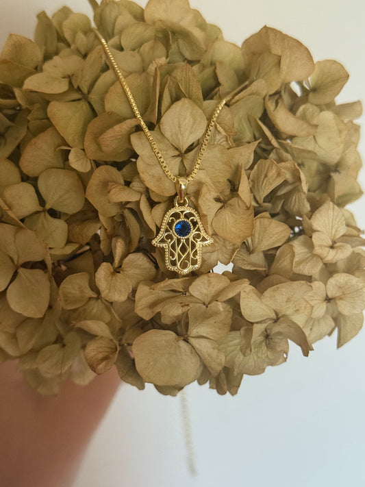 Sapphire hamsa necklace
