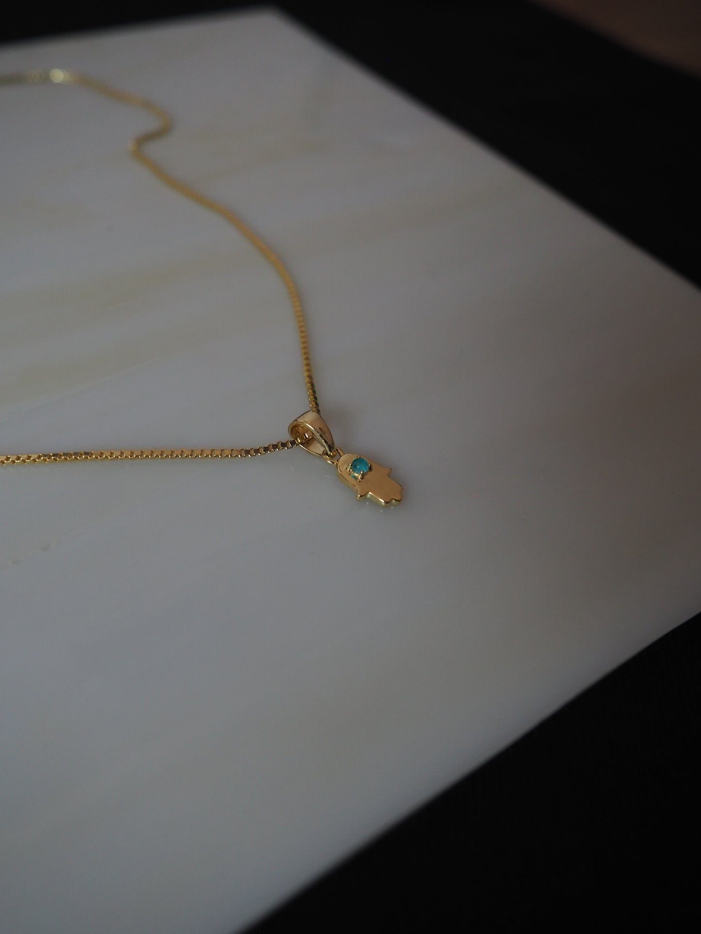 Aquamarine hamsa  necklace