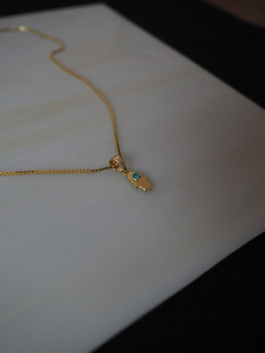 Aquamarine hamsa  necklace